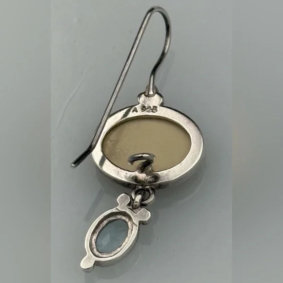 Sterling Silver 925 Abalone Blue Topaz Dangle Earrings French Wire 1.25" L - Picture 4 of 8